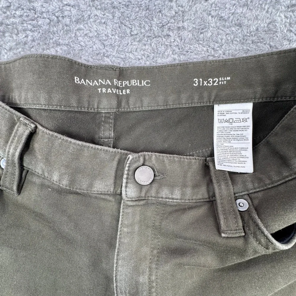 Banana Republic Mens Slim Traveler Pants 31x32 Surplus Olive Green SEE‎ PICS